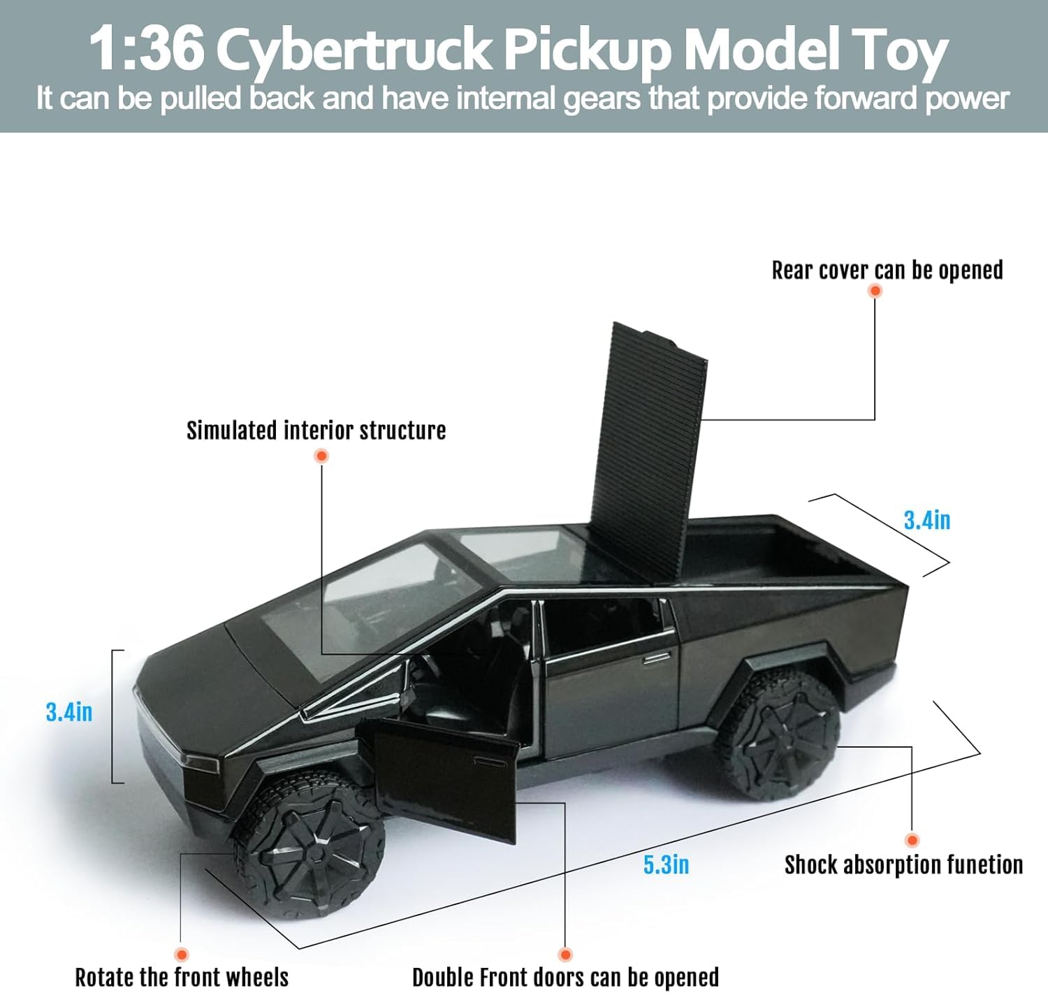 Tesla Cyber Truck Model Car Exclusive Alloy Metal Pull Back Die-cast Car Diecast Metal Toy car with Openable Doors & Light Music (Color as per Stock)