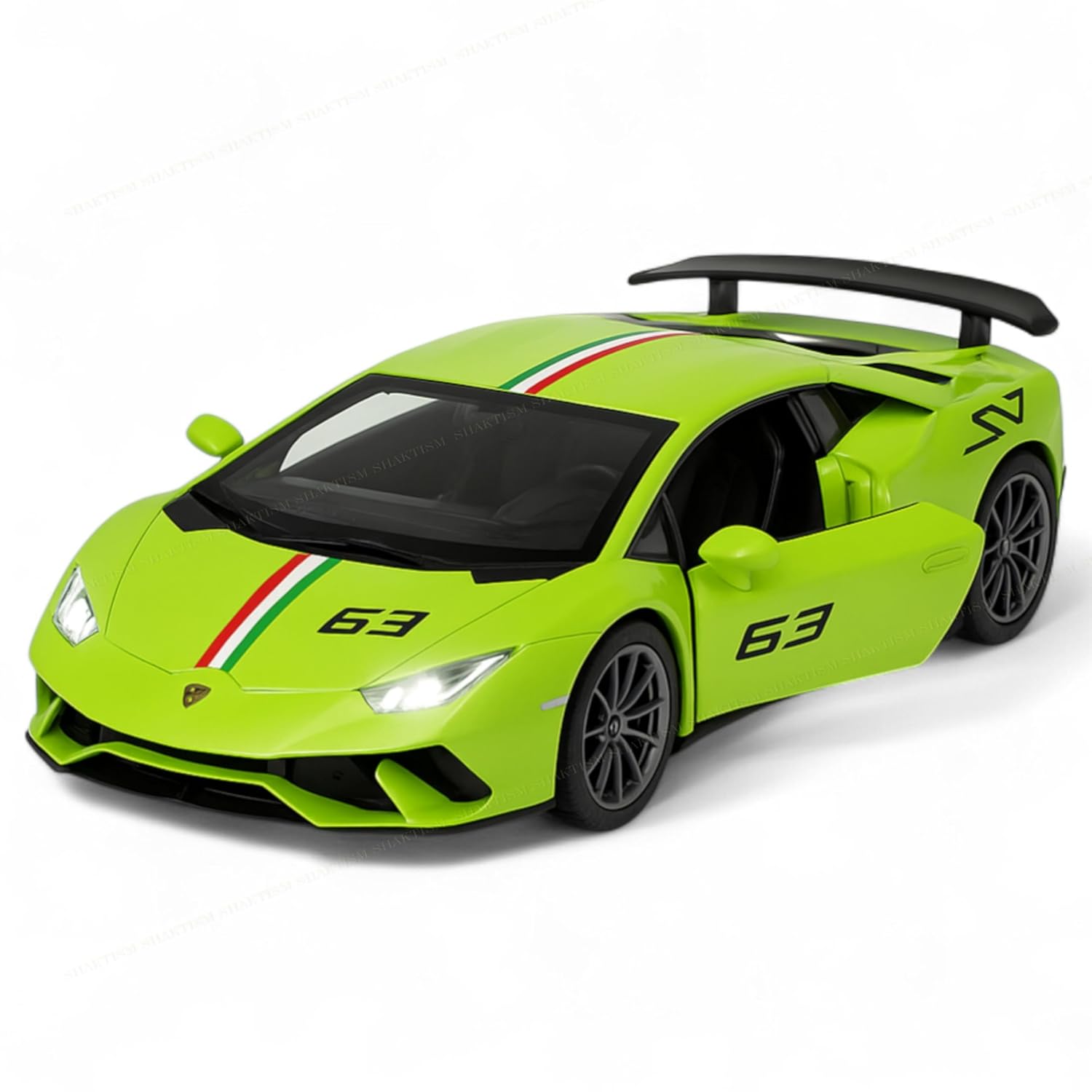 SHAKTISM Lamborghini Diecast Model Toy, 1:32 Scale with Sound & Lights Pull Back Collectible Vehicle Toy Door Opening Scale Car Model Birthday Gift for Boys Girls (Green-DieCast 63)