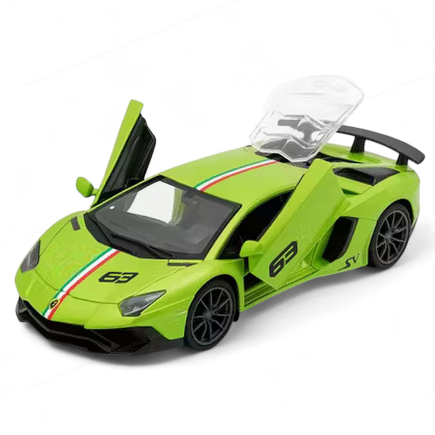 SHAKTISM Lamborghini Diecast Model Toy, 1:32 Scale with Sound & Lights Pull Back Collectible Vehicle Toy Door Opening Scale Car Model Birthday Gift for Boys Girls (Green-DieCast 63)