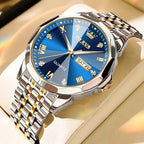 OLEVS Original Men's Diamond Watch Analog Quartz Stainless Steel Calendar Business Dress Watch with Luminous Waterproof Casual Wristwatch